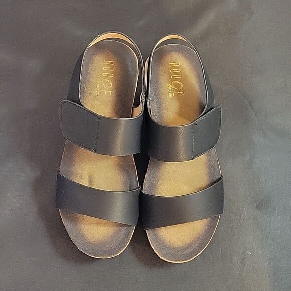 BRAND NEW ROUGE HELUIM DOUBLE STRAP VELCRO CLOSURE CORK WEDGE SANDAL - Picture 2 of 16